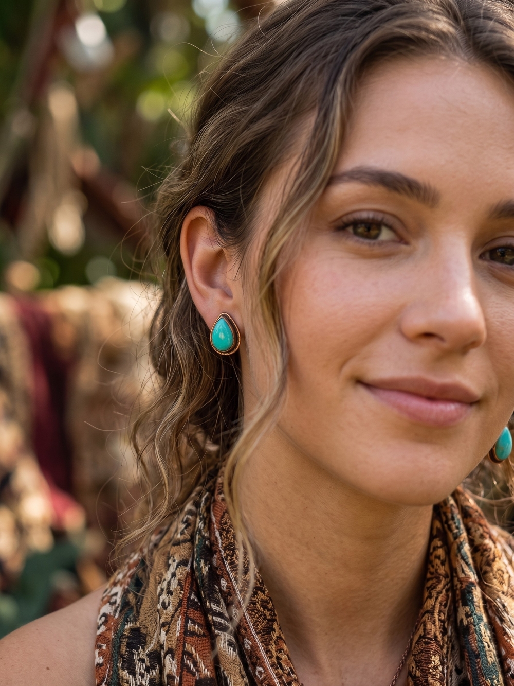 Turquoise Mohave Teardrop Stud Earrings On Copper Setting